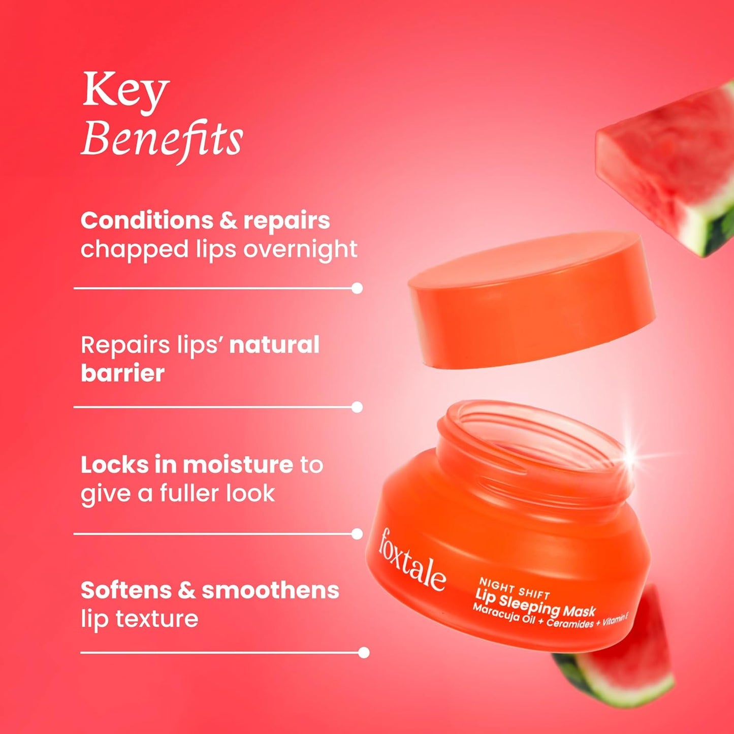 Foxtale Lip Sleeping Mask | With Maracuja Oil, Ceramides & Vitamin E | Repairs Dry, Cracked Lips Overnight | Cushions, Plumps & Hydrates | Tastes Like Watermelon | For All Skin Types