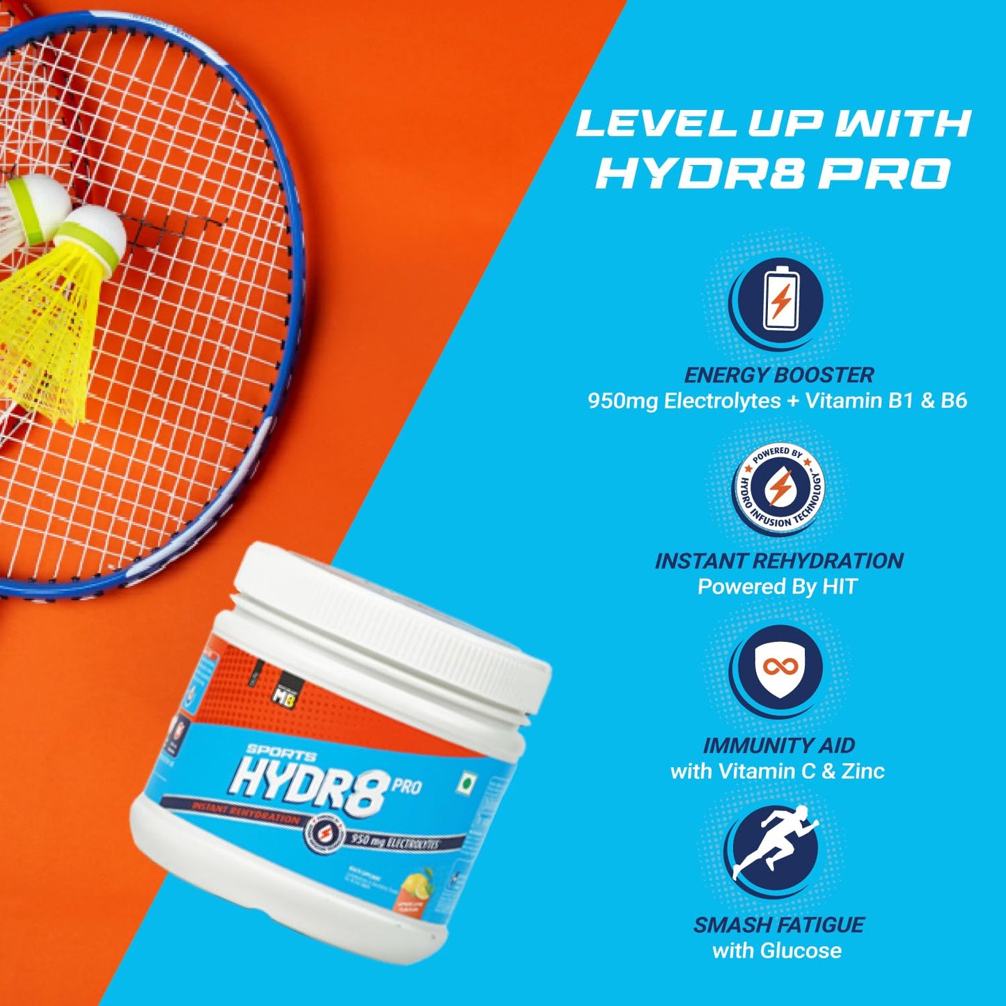 MuscleBlaze Sports Hydr8 PRO (Lemon Lime, 300g, 30 Servings) 950mg Electrolytes | For Instant Rehydration & Energy