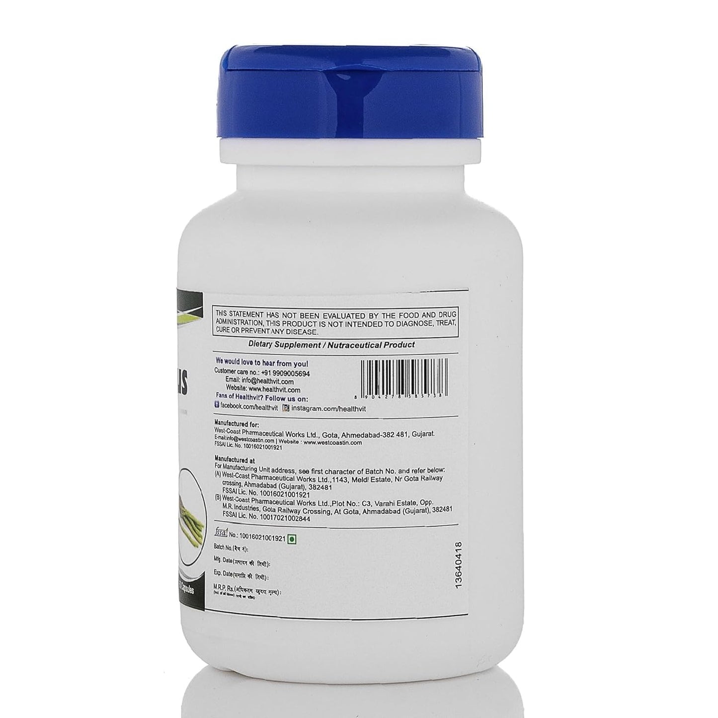 Healthvit Asparagus 400mg (20% Saponin) | Improve Immune System & Urinary Tract Function | Vegan & Gluten Free | 60 Capsules