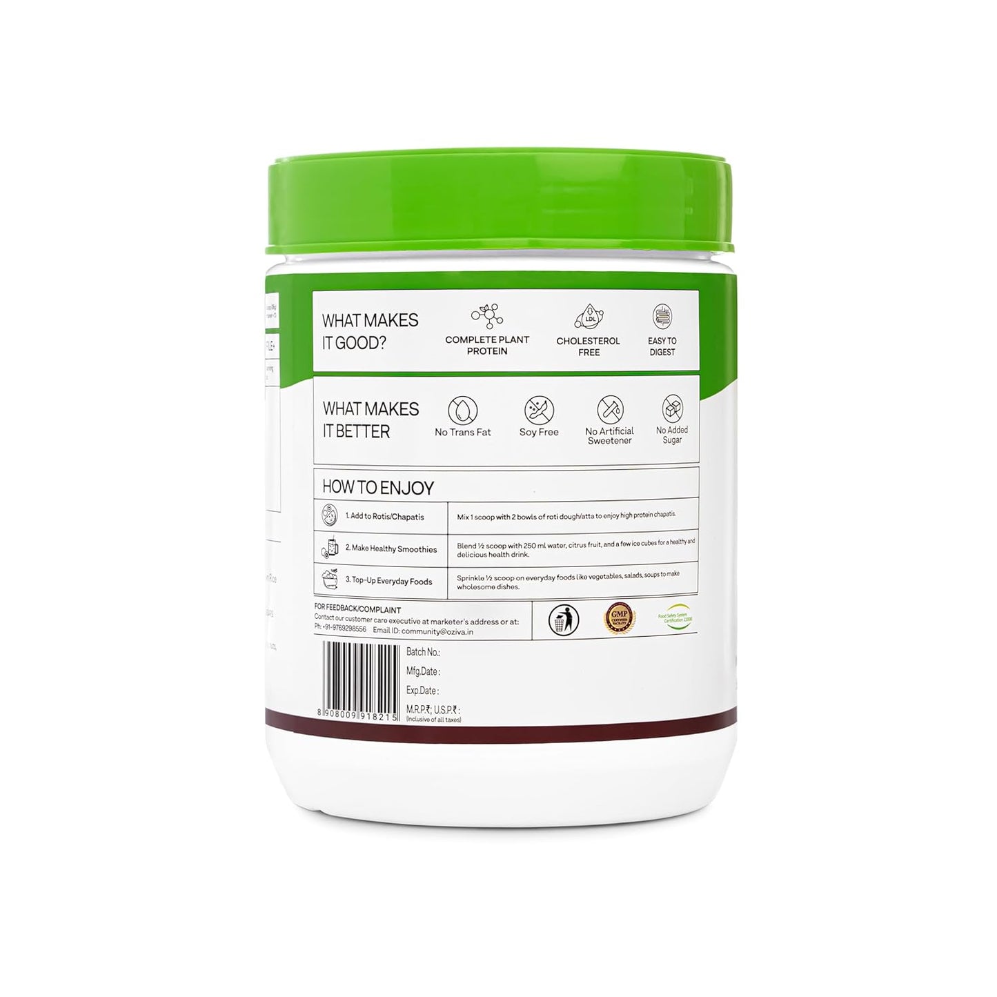 OZiva Plant Protein for Everyday Fitness | 30g Protein - Pea Isolate | Complete Plant Protein Powder | No Added Sugar, Certified Clean & Vegan (Unflavoured, 500g)