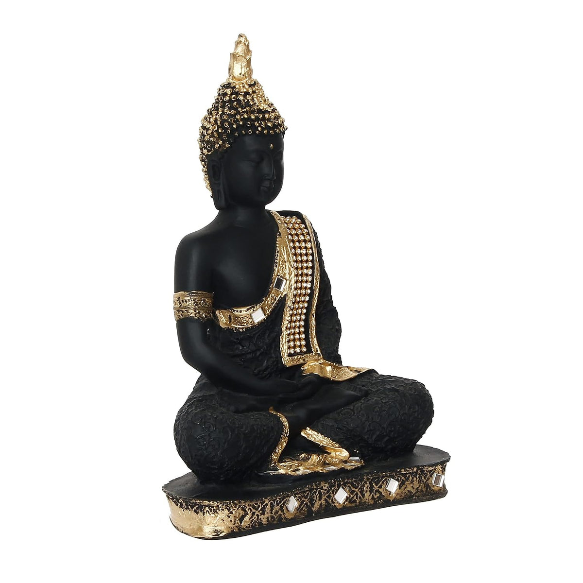 eCraftIndia Golden Black Resin Handcrafted Meditating Lord Buddha Idol for Home Decor | Gautam Buddha Statue for Living Room Office Meditation Yoga Spaces| Gift for Diwali Buddha Purnima Housewarming