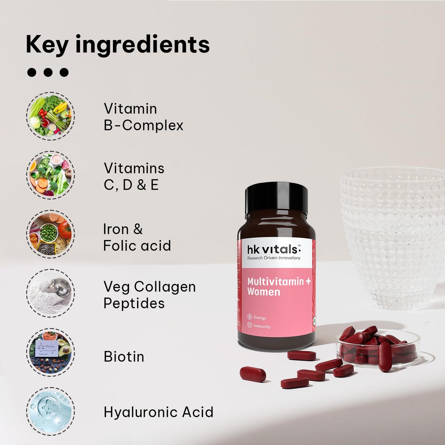 HealthKart hk vitals Multivitamin Plus Women | Daily Multivitamin for Women | For Energy, Joints, Skin & Hair
