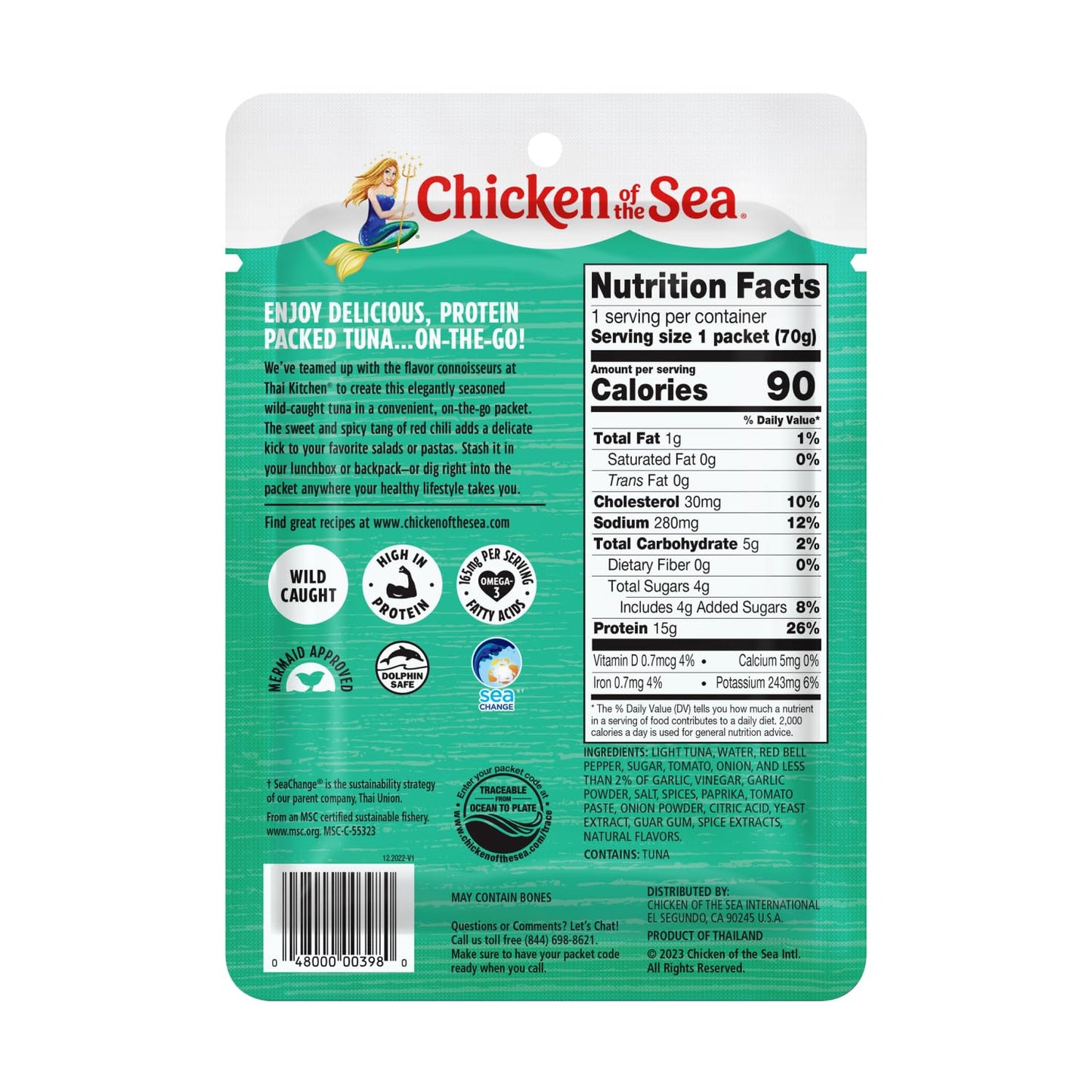 Chicken of the Sea Wild Caught Light Tuna, Sweet & Spicy, 2.5 oz. Packet