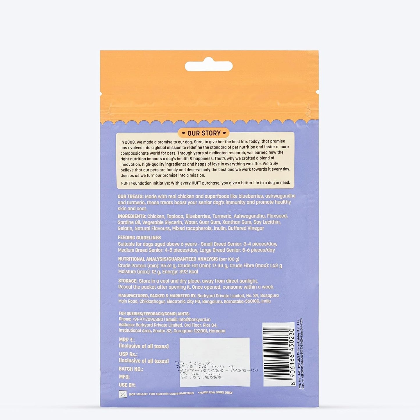 Yum Nums by HUFT Soft & Chewy Sticks - 70 gm | Chicken,Blueberries & Ashwagandha | for Senior Dog | High in Proteins | Gluten & Grain Free | Salt & Sugar Free | No Artificial Colours