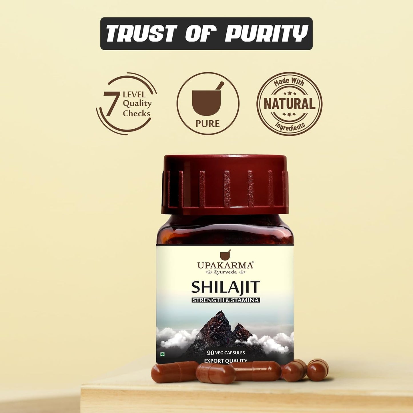 UPAKARMA Shilajit | Pure Extract Based (300 mg), Natural Strength & Stamina Booster |Lab Tested, R&D Backed 90 Veg Capsules- Pack of 1