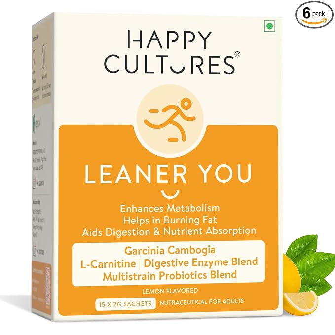 Happy Cultures Leaner you, enhances metabolism & reduces cravings, Probiotics + L carnitine + Garcinia Cambogia, helps weight management & digestion, Men & women, 90- day pack