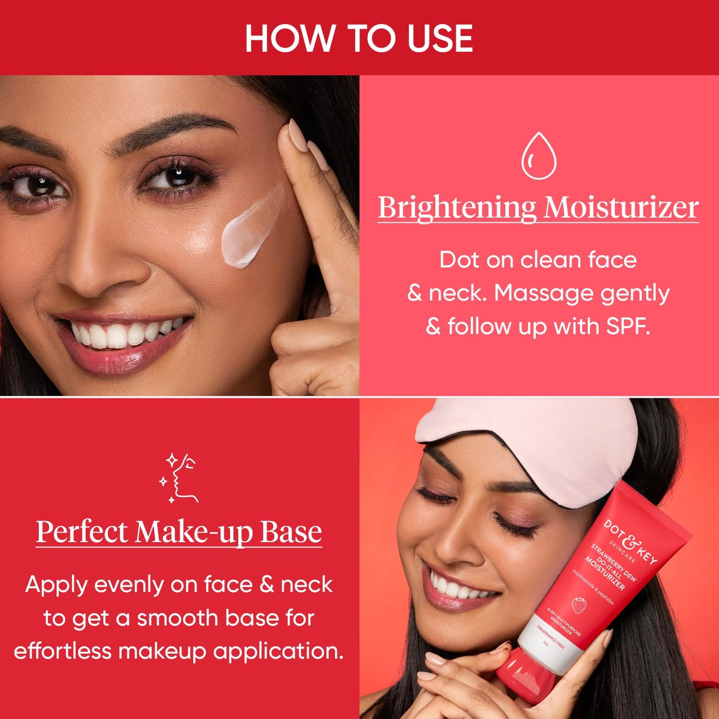 Zephivo Dot & Key Strawberry Dew Do-It-All Moisturizer | Intense Moisturization | Lightweight & Non Sticky | Boosts Radiance | Daily Makeup Remover | Corrects Dark Spots | 80g