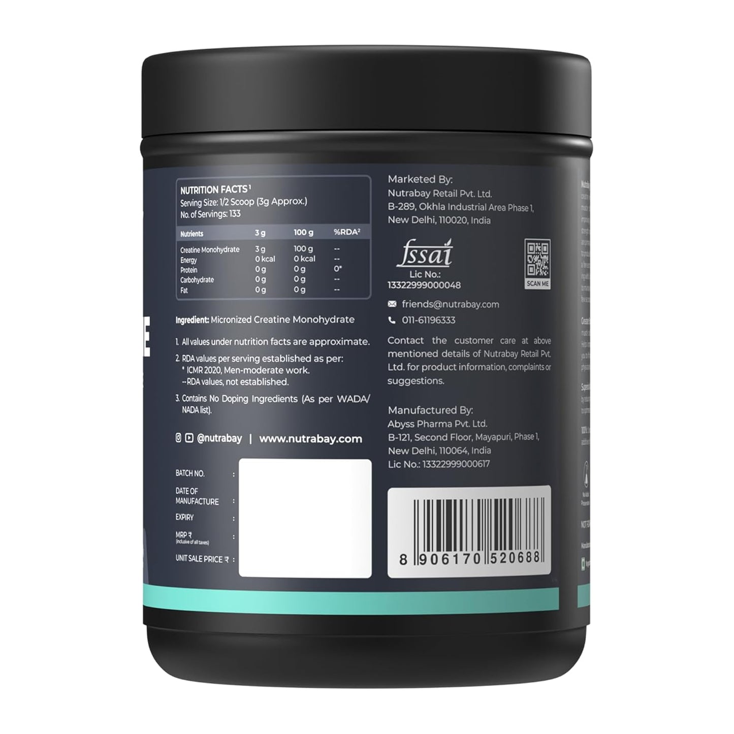 Back label of a supplement container with text and branding on a white background