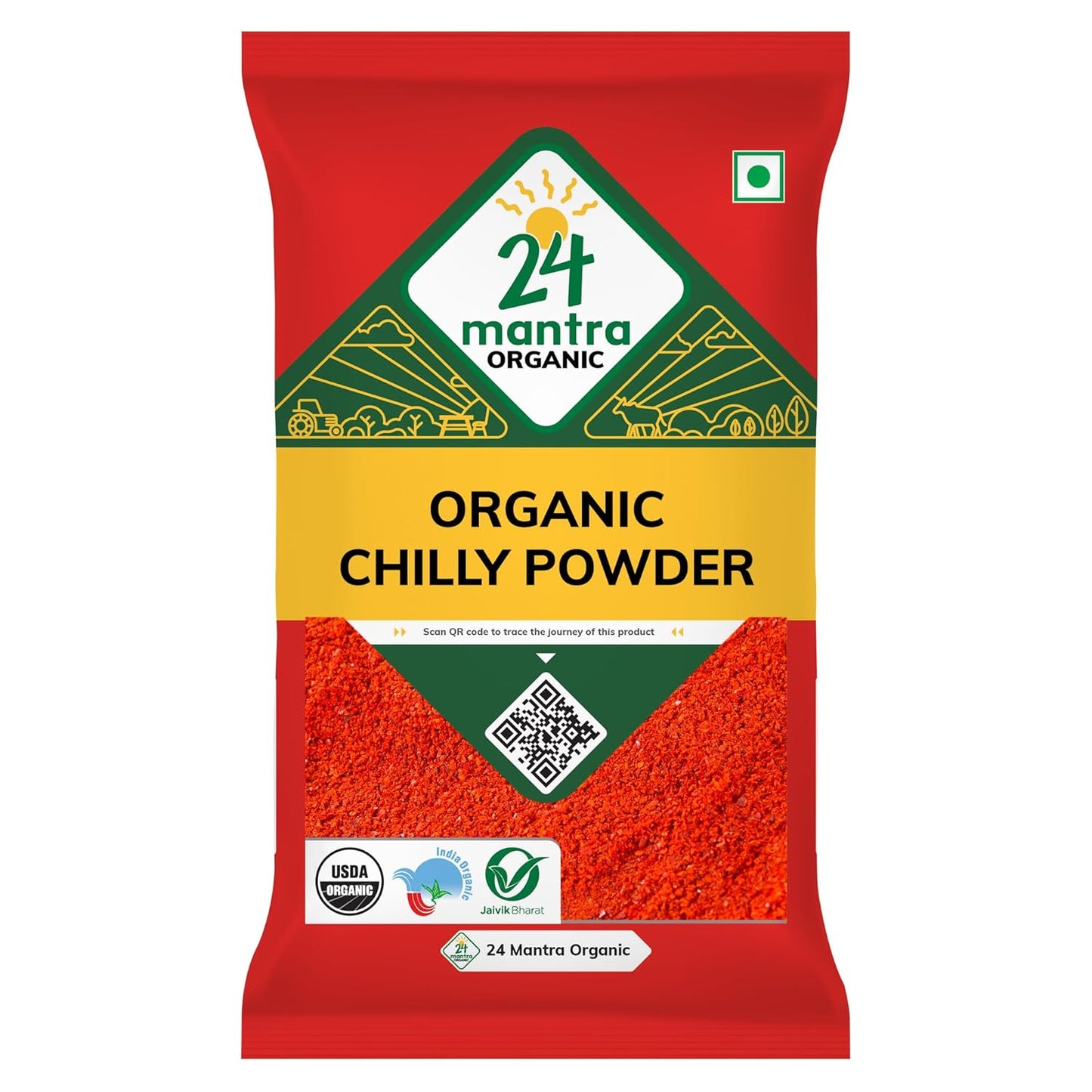 24 Mantra Organic Chilli Powder/Laal Mirch/Karam Podi - 100gms | Pack of 1 | 100% Organic | Chemical Free & Pesticides Free | Rich Flavour | Unadulterated