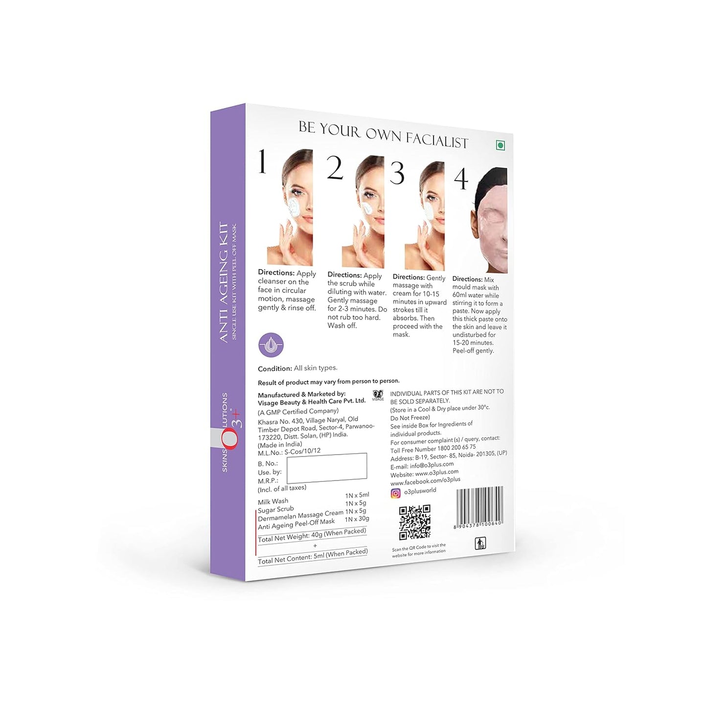 O3+ Anti Ageing Facial kit Brightening & Finelines Reducer With Peel off Mask 45gm