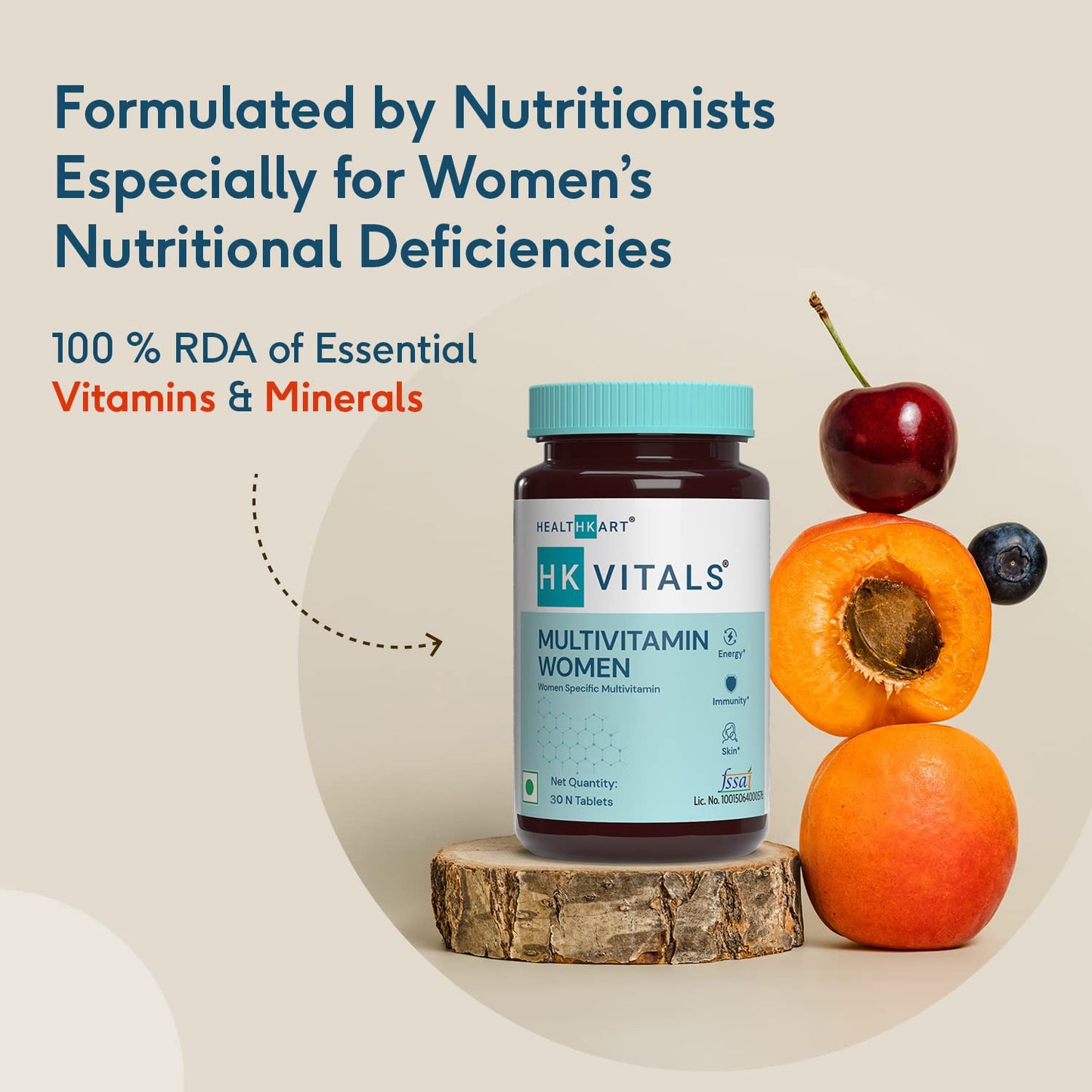 HealthKart HK Vitals Multivitamin For Women (30 Tablets) |With Zinc, Vitamin C, Vitamin D, Multiminerals & Ginseng Extract