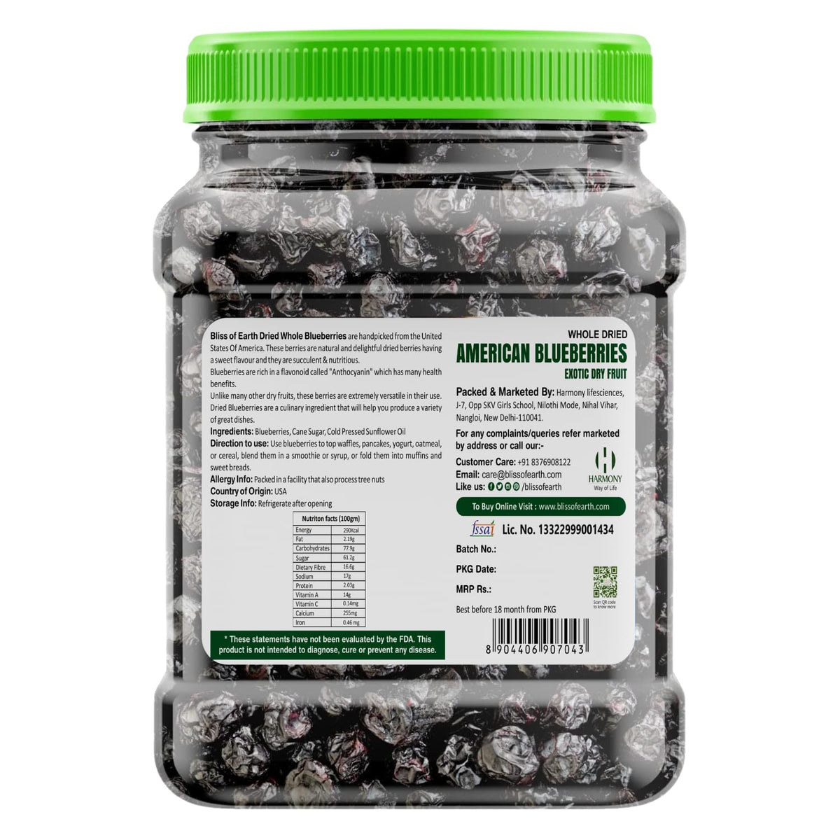 Bliss of Earth 500gm Whole Dried American Blueberries Exotic Dry Fruit King of Antioxidant
