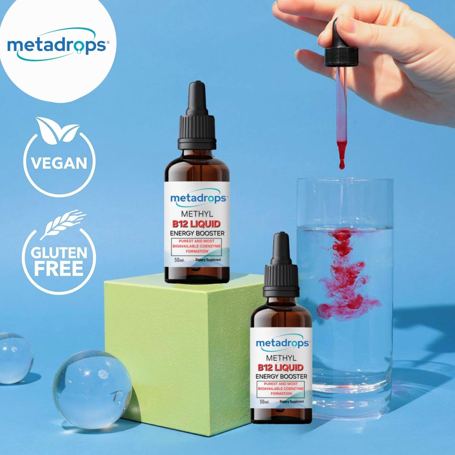 METADROPS Vitamin B12 Liquid Drops - High Potency Sublingual Supplement, 50 ml - Vegan, Gluten-Free, Non-GMO - Boost Energy & Metabolism