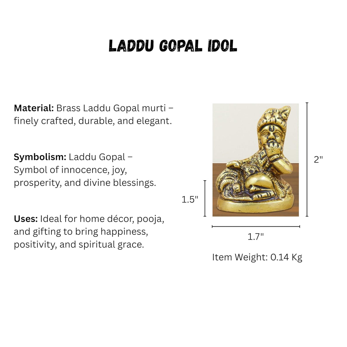 100% Pure Brass Laddu Gopal Idol for Home Dcor, Puja, and Spiritual Gifting | Ideal for Living Room, Temple, or Personal Altar