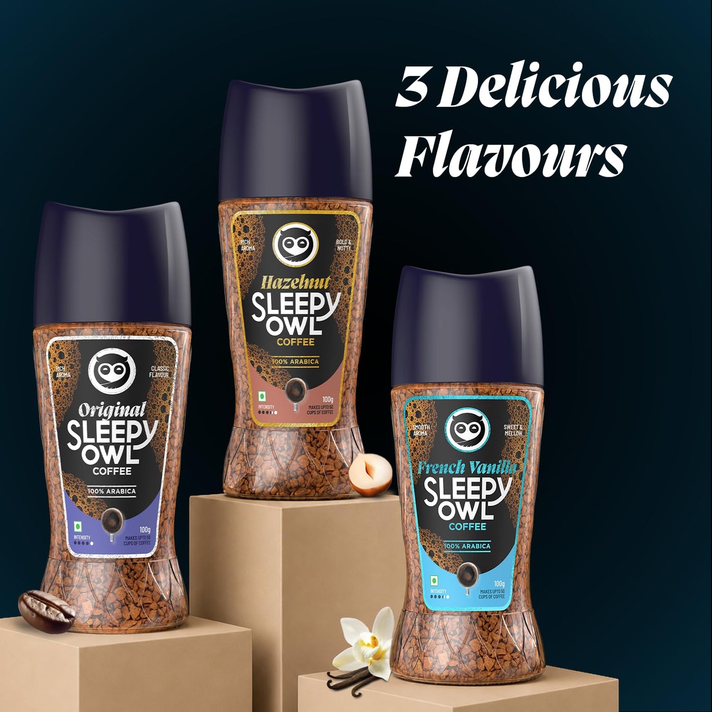Sleepy Owl French Vanilla Premium Instant Coffee | 100% Arabica | Microground Technology | Ready in Seconds | Makes 50 Cups | 100g