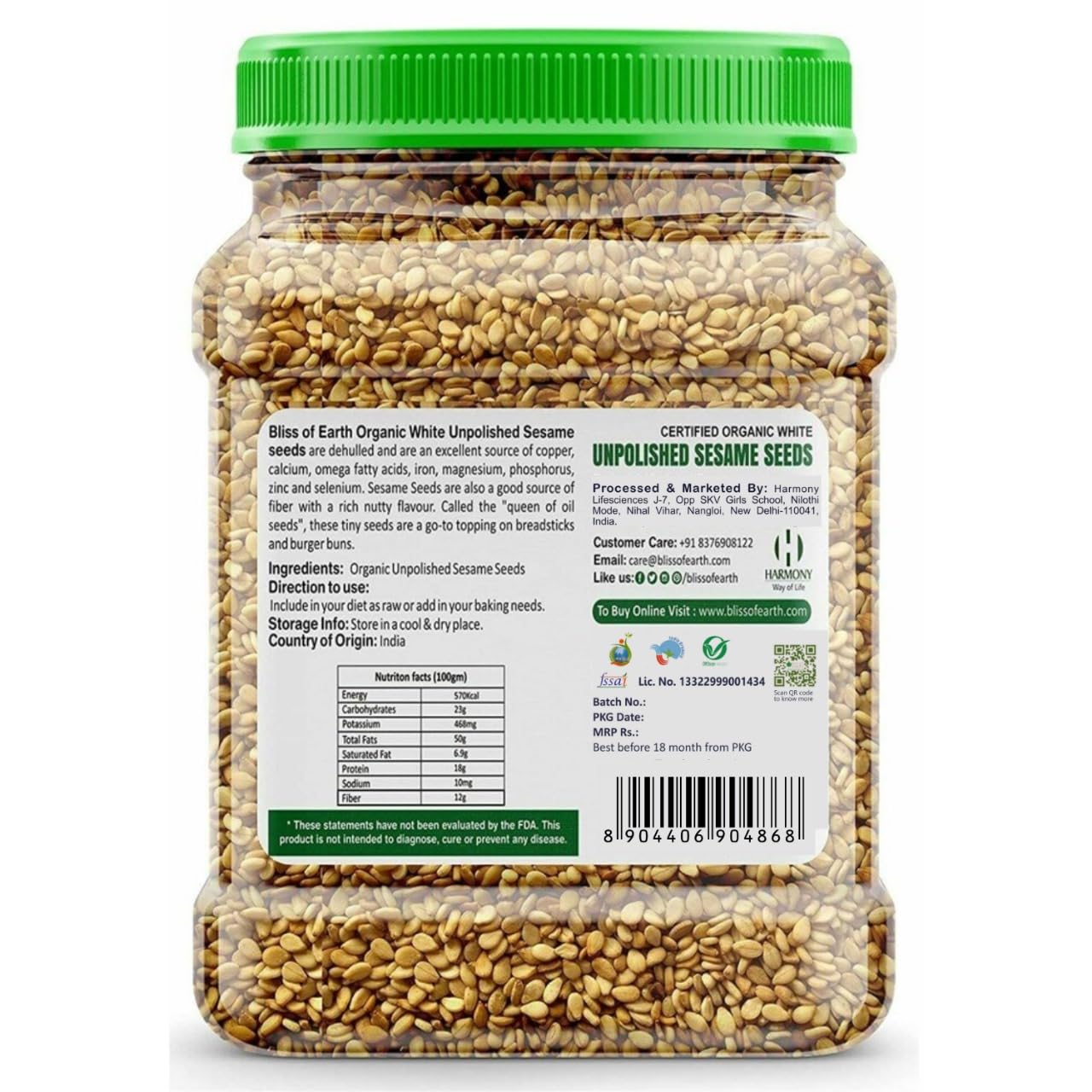 Bliss of Earth Organic Unpolished White Sesame Seeds 600 gm For Eating, Raw Til Seeds