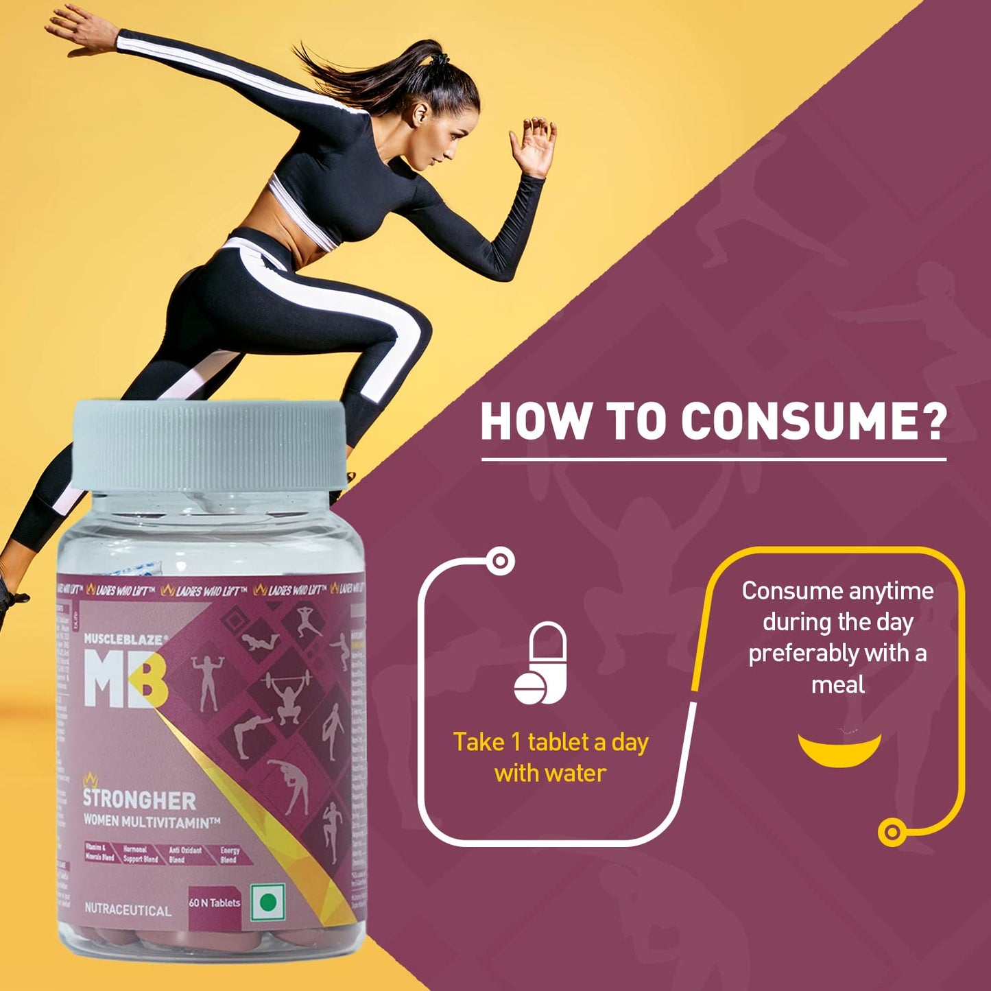 MuscleBlaze StrongHer Women Multivitamin (60 Tablets) | Multivitamin for Women | For Energy & Stamina