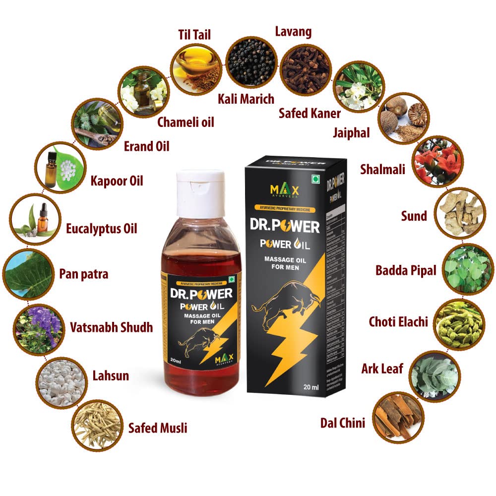 Max Ayurveda Dr Power Premium Capsules and Massage Oil For Men (30 Capsules + 20ml Oil Bottle) Combo Pack