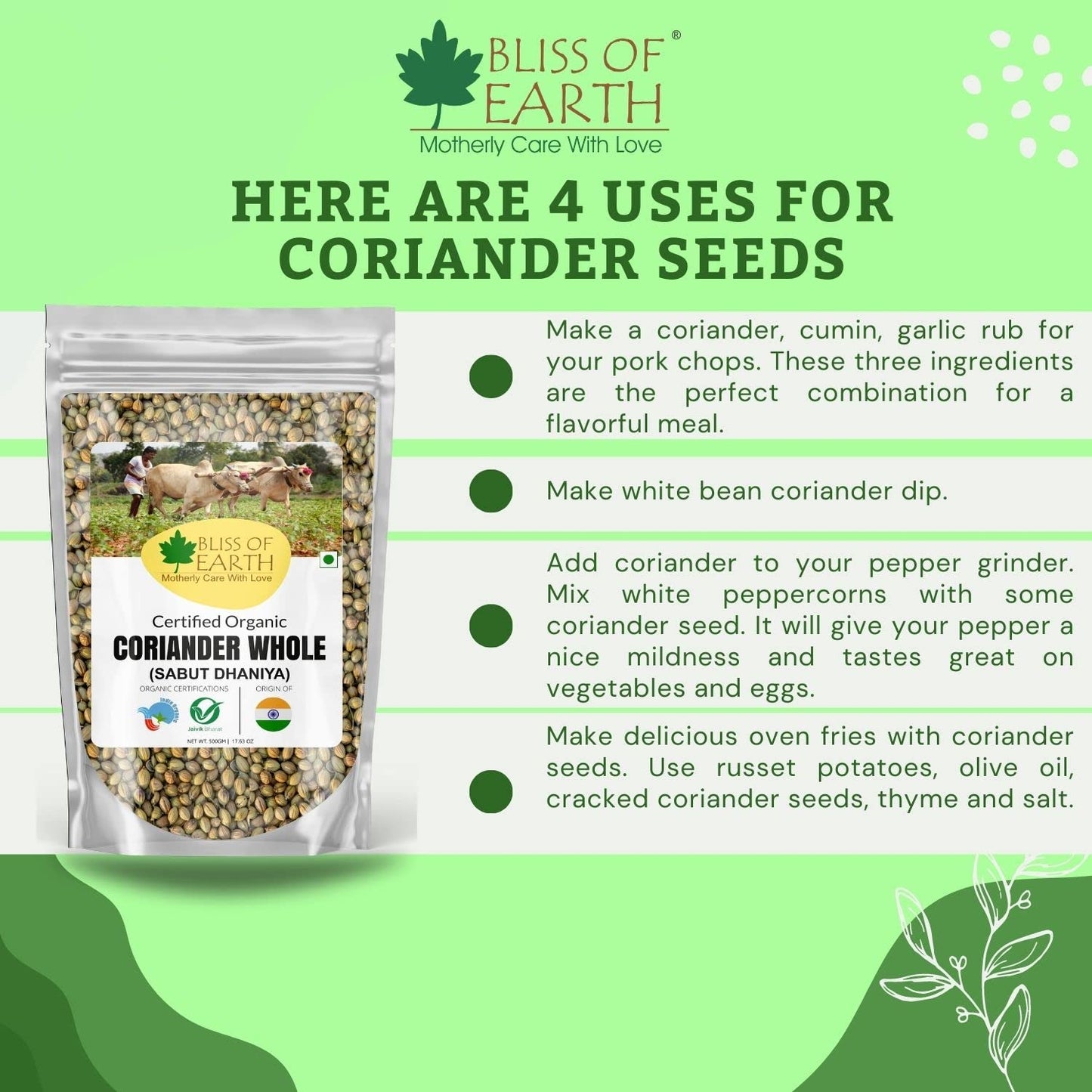 Bliss of Earth Dhaniya Whole | Coriander Seeds Whole Spices | 250 gm Coriander Dry | Sabut Dhaniya | Aromatic & Unpolished | Dhania Seeds for Cooking, Seasoning & Spices | Pure and Fresh Taste