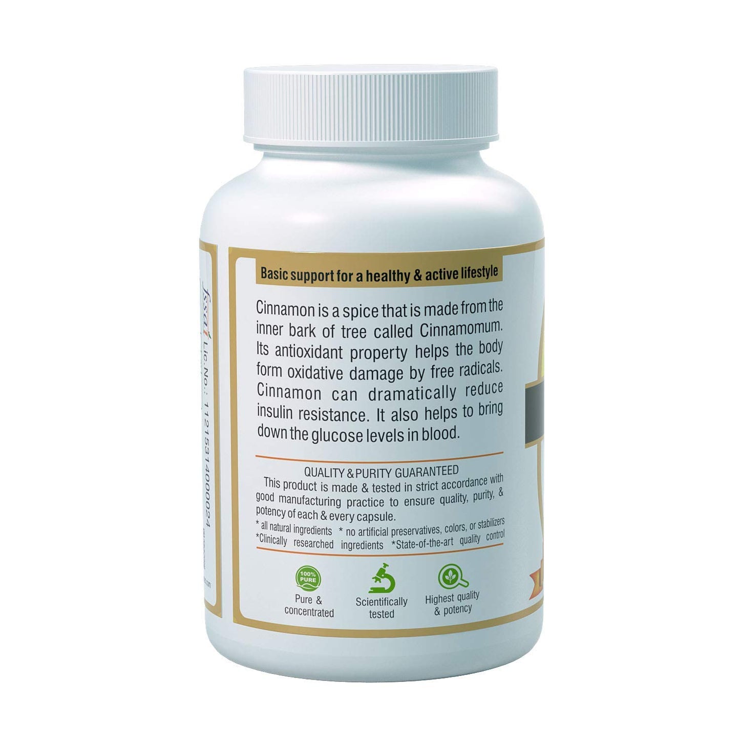 Natural, Pure, Safe Cinnamon Dietary Supplement, 500 mg (60 Vegetarian Capsules)