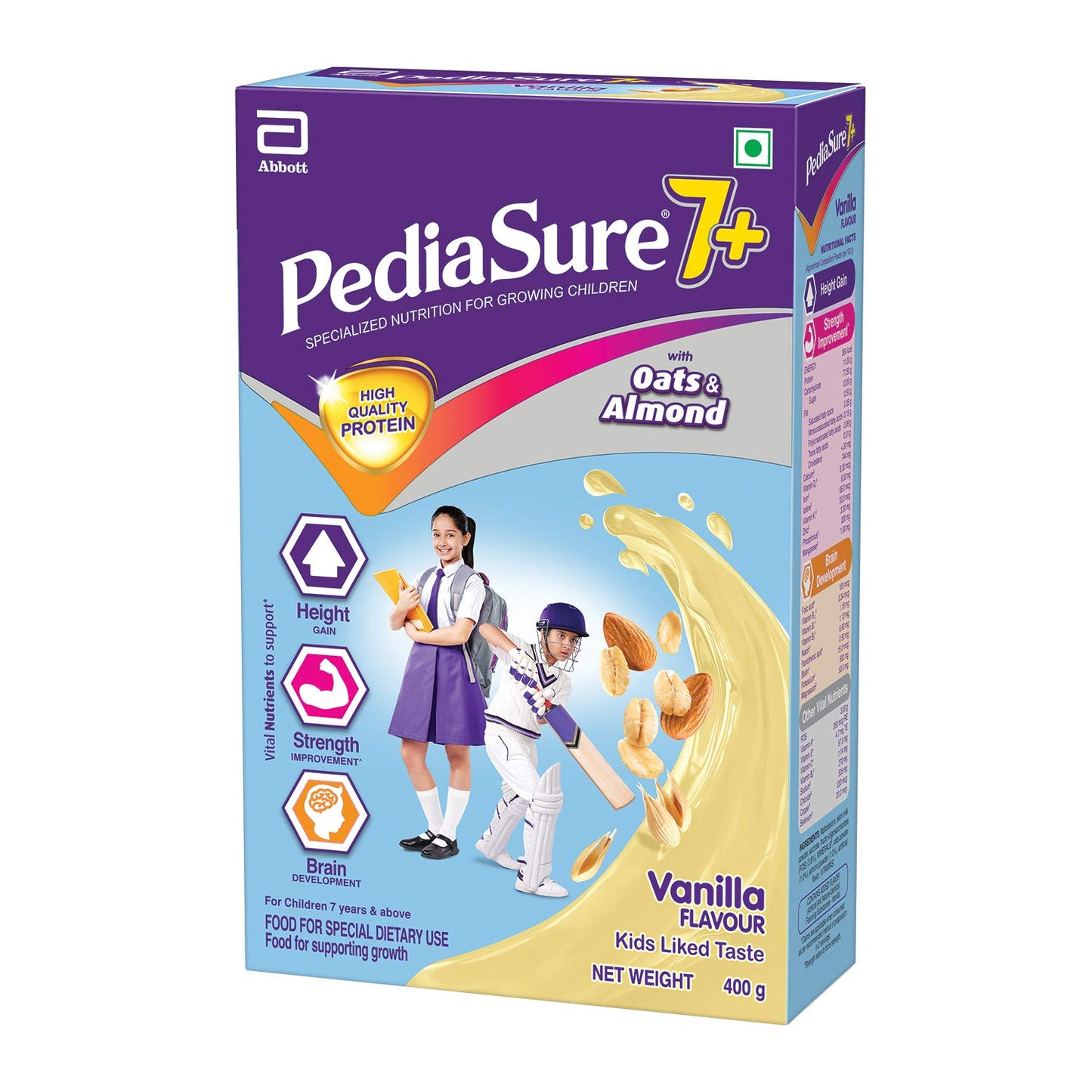 Pediasure 7+ Specialized Nutrition Drink Powder 400 grams,Vanilla Delight Flavour,Scientifically Designed Nutrition for Growing Children,Supports Height Gain,Muscle Strength &Brain Development