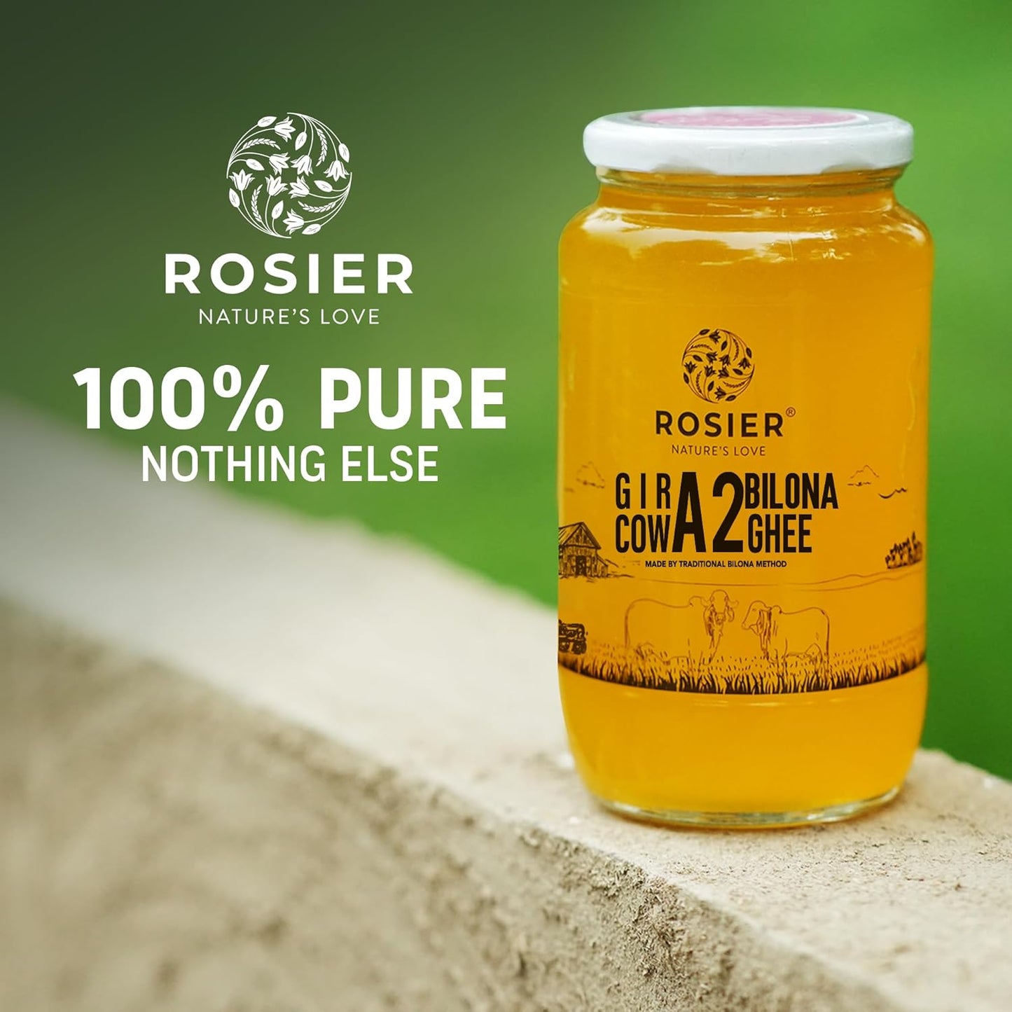 ROSIER A2 Gir Cow Ghee | Traditional Bilona Method A2 Gir Cow Ghee | Grassfed, Pure and Healthy Desi Cow Ghee