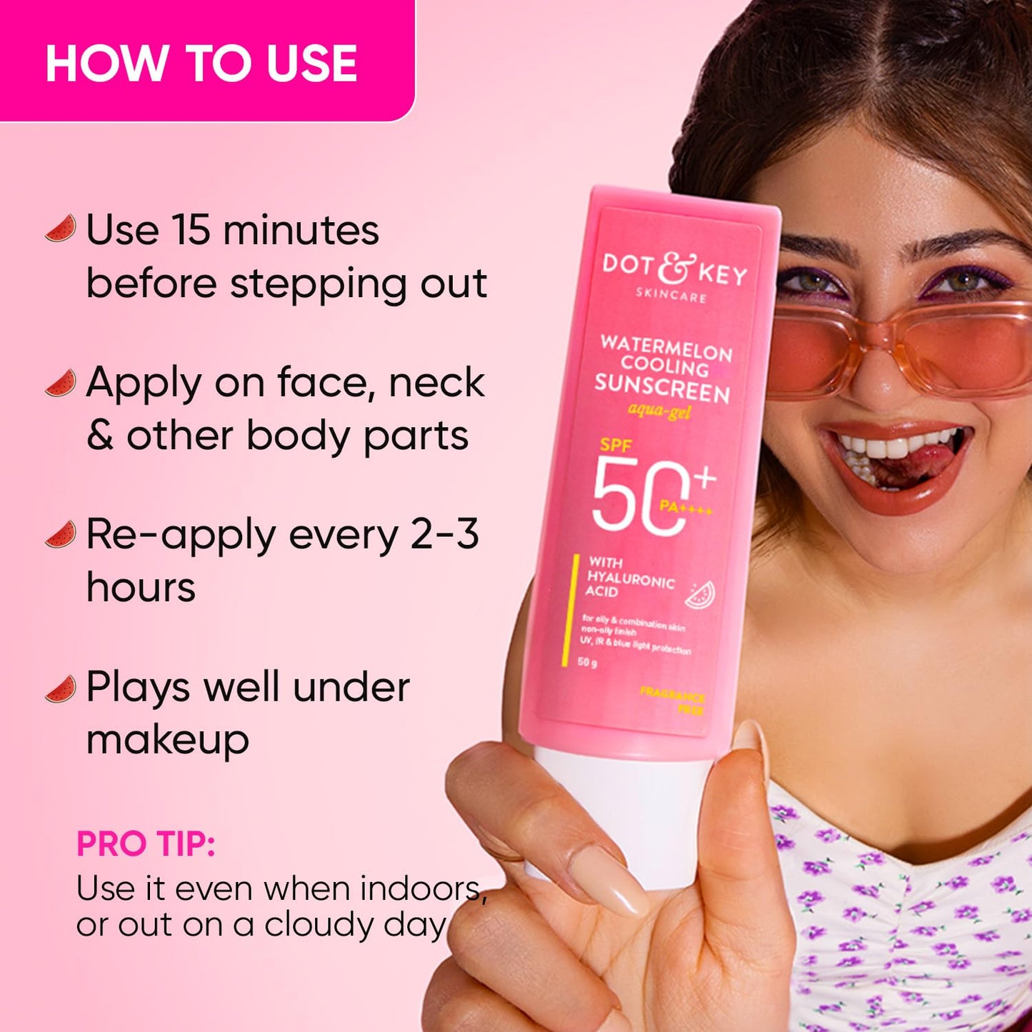 zephivo Dot & Key Watermelon Hyaluronic Sunscreen SPF 50 PA+++| for Oily, Normal & Combination Skin | UV + Blue Light Protection | Lightweight | No White Cast | Boosts Vitamin D Absorption | 50g…