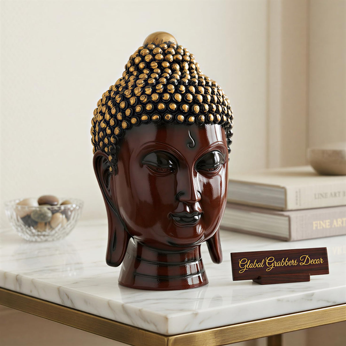 Buddha Idol Statue | Show Pieces for Home Decor Living Room (Maroon Golden)