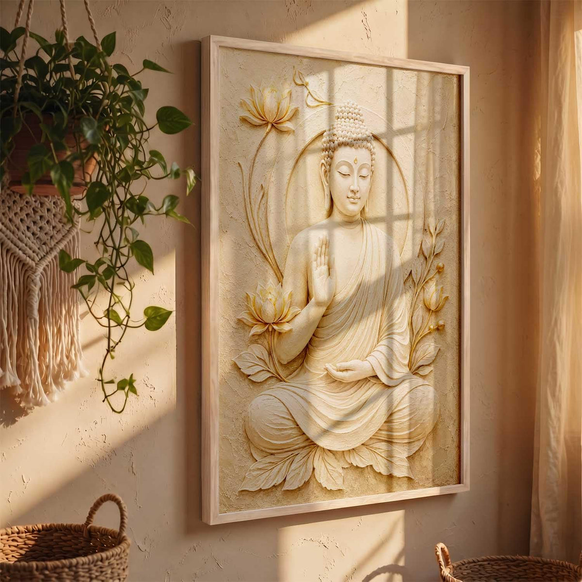 Hindu God Wall Art, 3D Textured Framed Print, Religious Spiritual Painting for Pooja Room, Living Room, Temple, Home Decor – Multiple Deity Designs (design 5, 13X19, Brown)