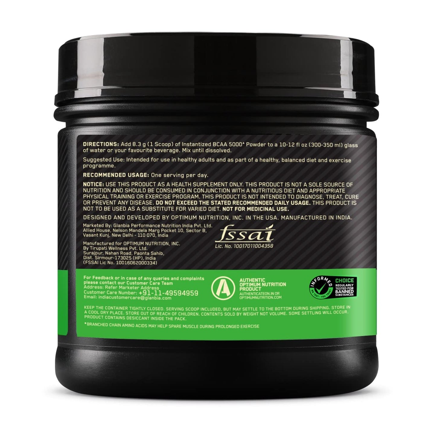 Optimum Nutrition BCAA, 5g BCAAs in 2:1:1 Ratio, 30 servings, For Muscle Recovery & Endurance, Intra workout, Informed Choice certified, 250gm