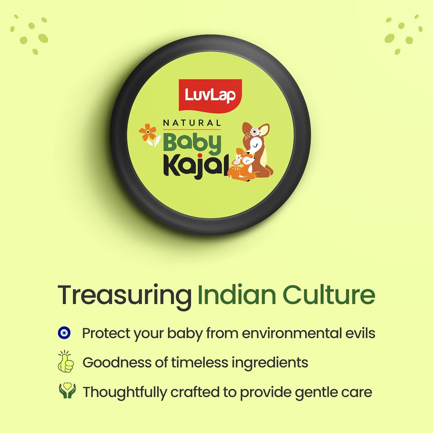 LuvLap 100% Natural Baby Kajal 5g, with Pure Cow Ghee, Cocoa Butter, Coconut Oil, Sweet Amond & Castor Oil, Soothes & Nourishes Eyes of New Born & Kids, Irritation-free, Dermatologically Tested