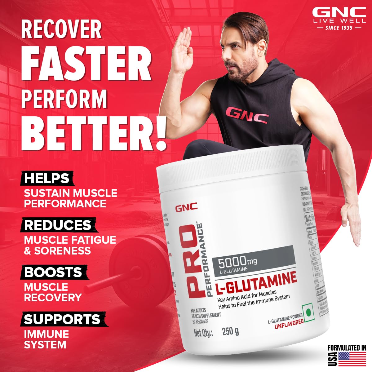 Zephivo GNC Pro Performance L-Glutamine 5000 mg | 250 gm | 50 Servings | Key Amino Acid For Faster Recovery | Boosts Immunity | Supports Intestinal Function | Lactose Free | Zero Gluten | Unflavoured