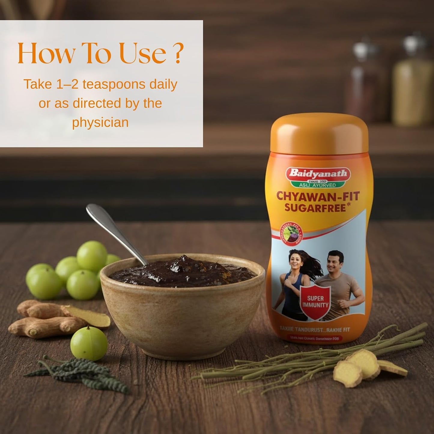 Baidyanath Jhansi Chyawan-fit Sugarfree Chyawanprash 1 Kg Enriched With Ashwagandha, Amla & Kesar, 35 Ayurvedic Herbs Boosts Physical Strength, Energy & Immunity