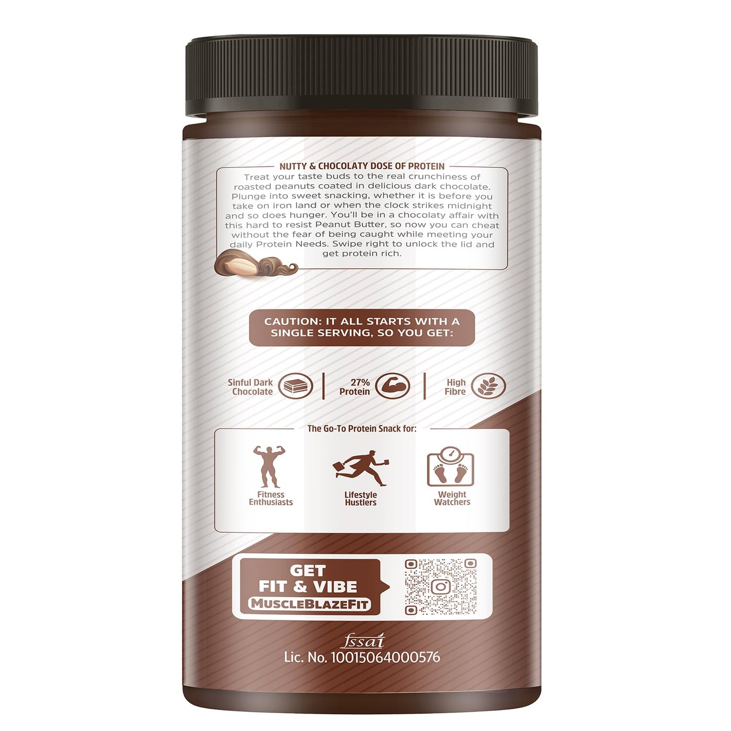 MuscleBlaze High Protein Peanut Butter With Pea Protein & Whey Protein Concentrate, Crunchy, 203 G Protein, Dark Chocolate Spread, 750 Gram