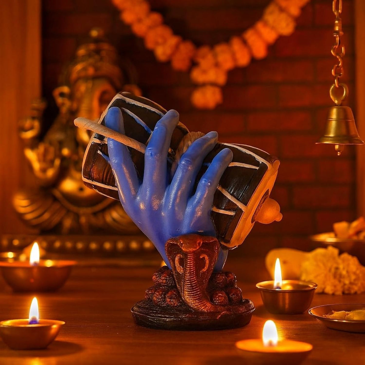 Shivji Idol for Car Dashboard, Home Temple & Office Desk | Compact Resin Mahadev Murti for Puja Room, Table Decor & Spiritual Gift | Small Lord Shiva Statue (Blue Holding Damru)