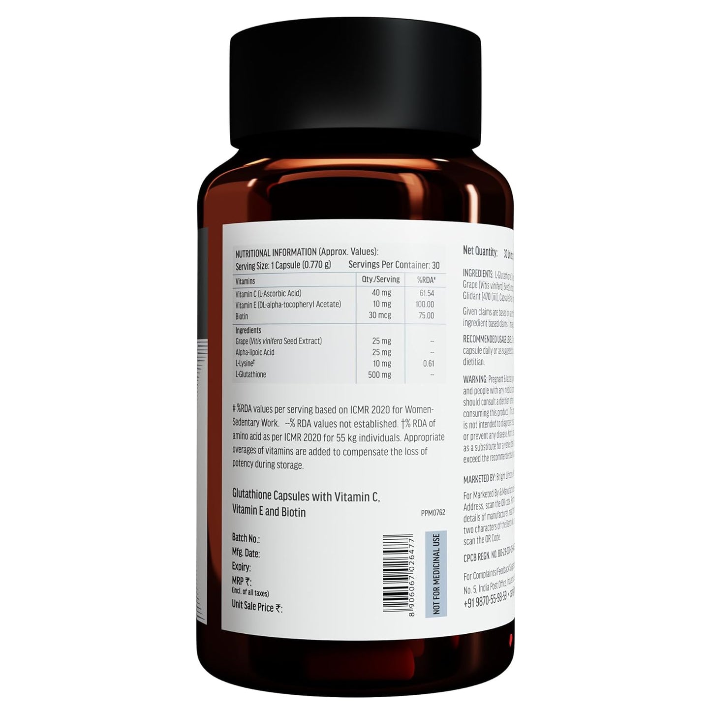 HealthKart HK Vitals Glutathione (30 Veg Capsules) | With Vitamin C & E, Biotin | For Skin Glow and Hydration