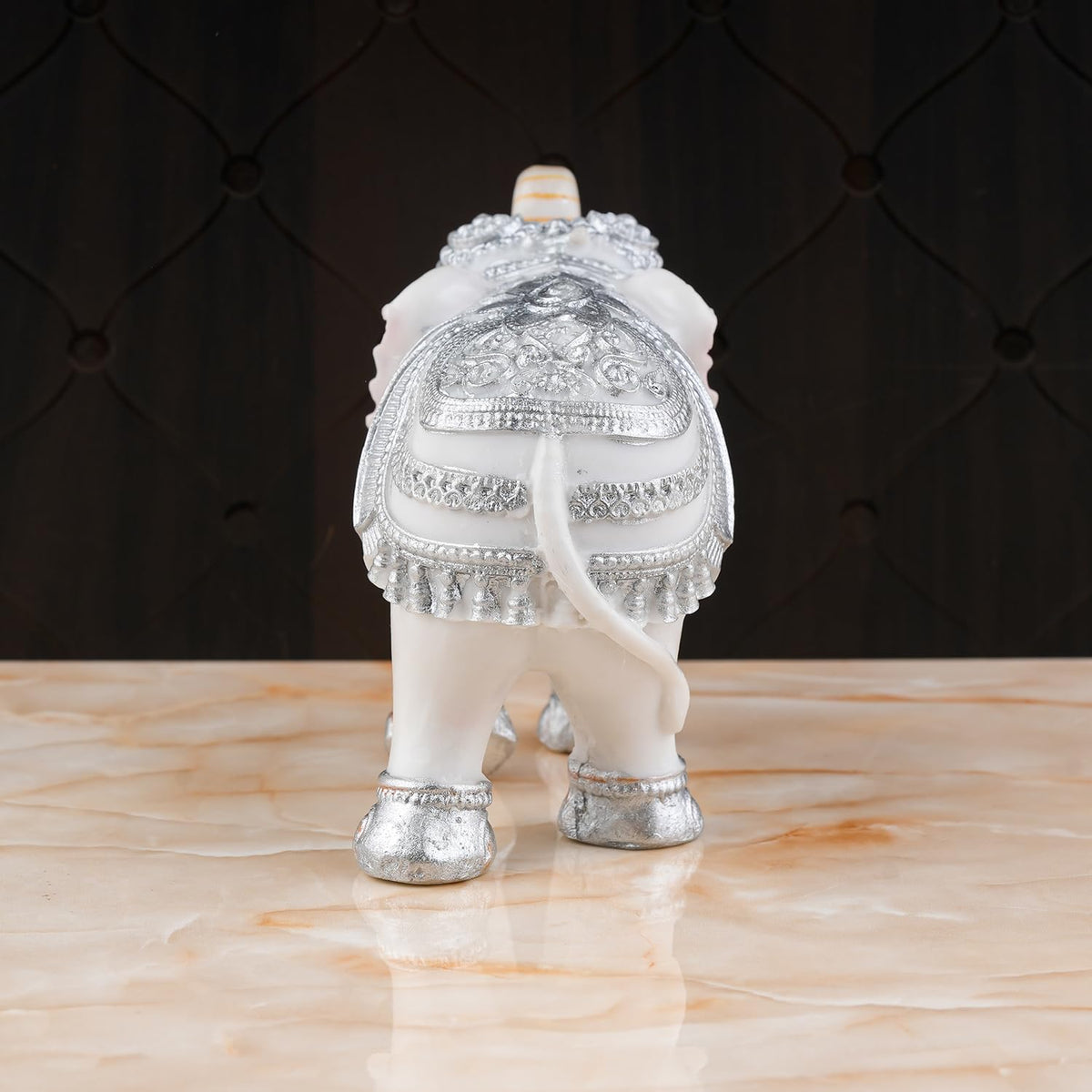White & Silver Decorative Elephant Figurine Statue 4 INCH