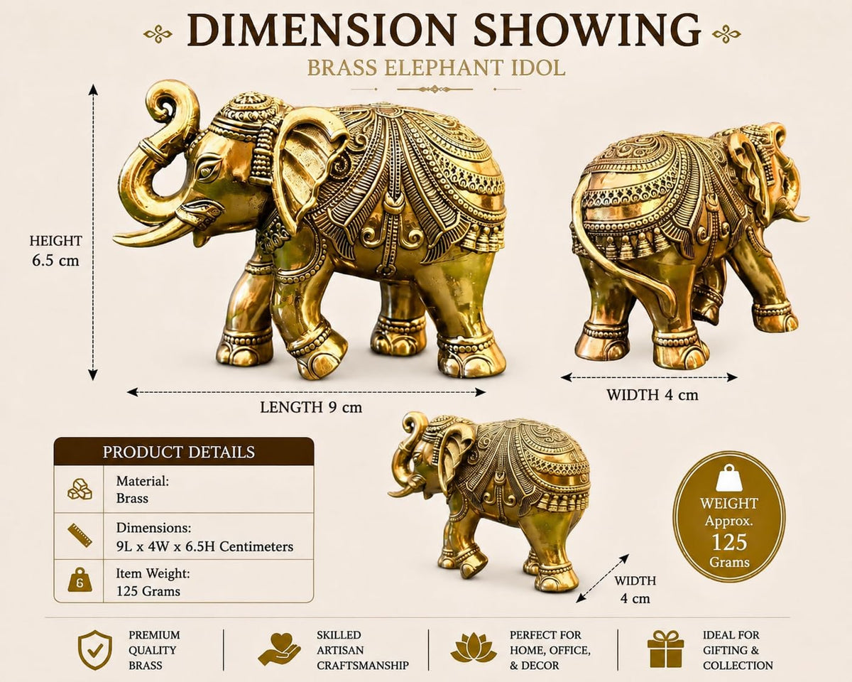Brass Elephant Statue for Home Decor, Good Luck, Vastu, Feng Shui, Office & Gift – Handmade Decorative Elephant Figurine for Wealth & Prosperity (2.5 Inch)