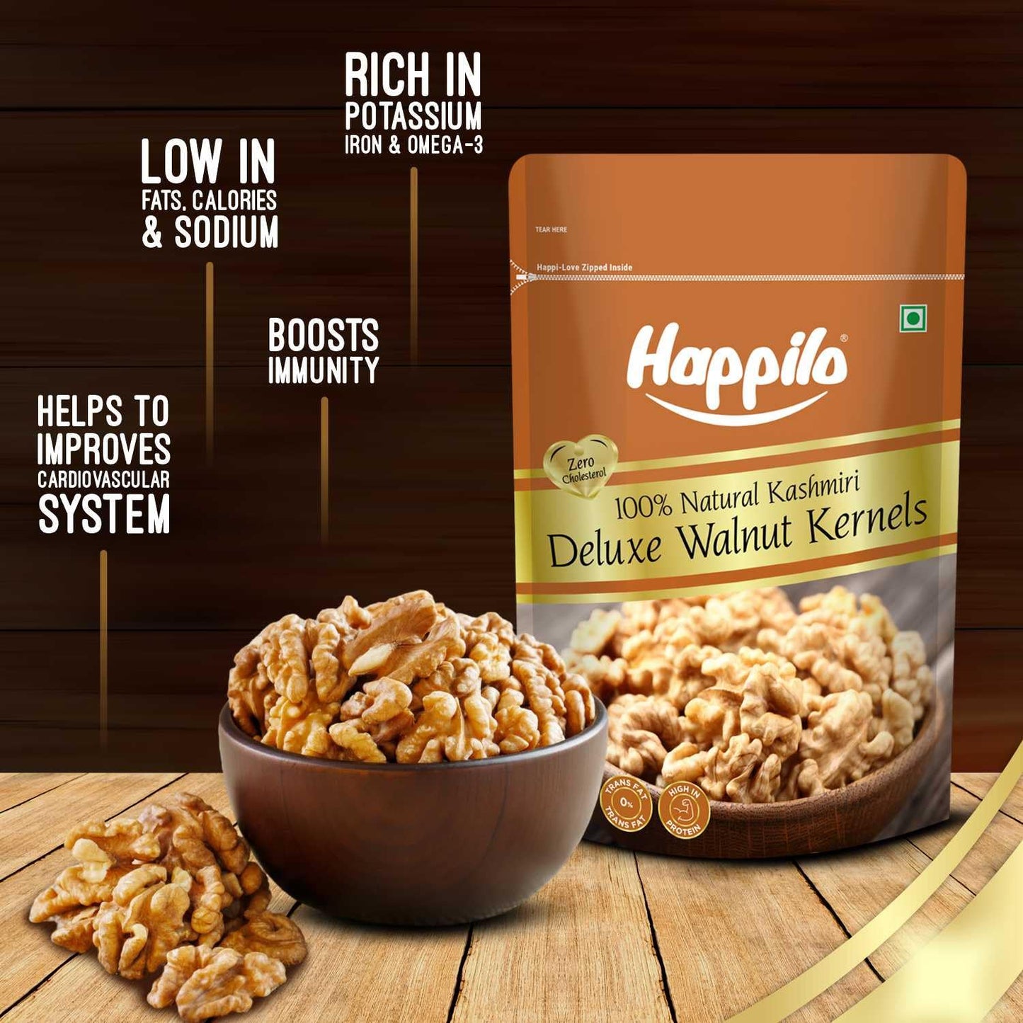 Happilo Premium Deluxe Walnut Kernals 200g (Pack of 1) | Walnuts without Shell | Akhrot Giri | Dry Fruits, Healthy Snacks | Natural Kashmiri Walnut Kernels | Rich in Protein, Iron & Source of Omega-3