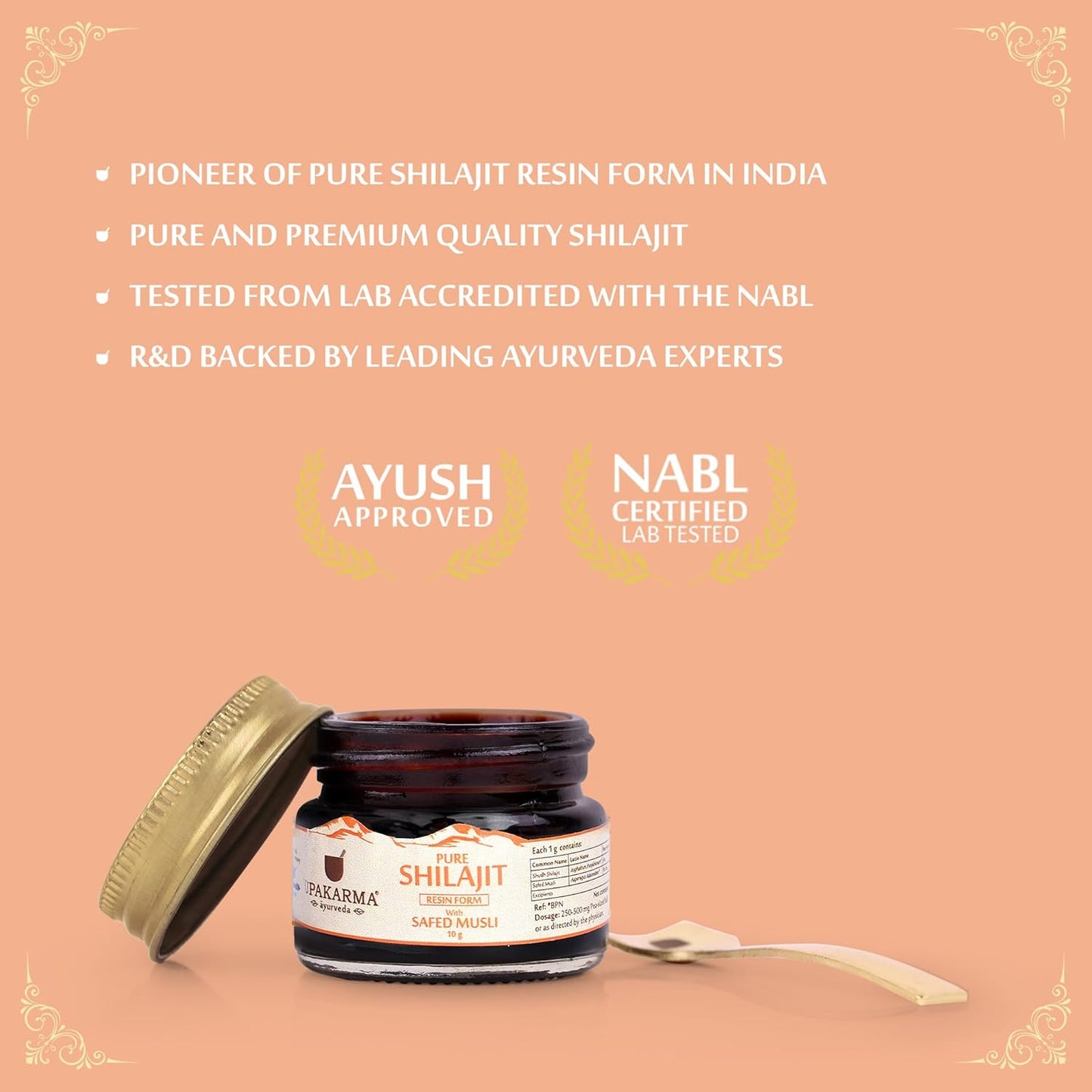 UPAKARMA Shilajit Resin with Safed Musli 10g | 300mg/serving | For Men to Boost Physical Performance, Power, Stamina and Strength | 100% Ayurvedic | Lab Tested | 33 Servings | Pack of 1