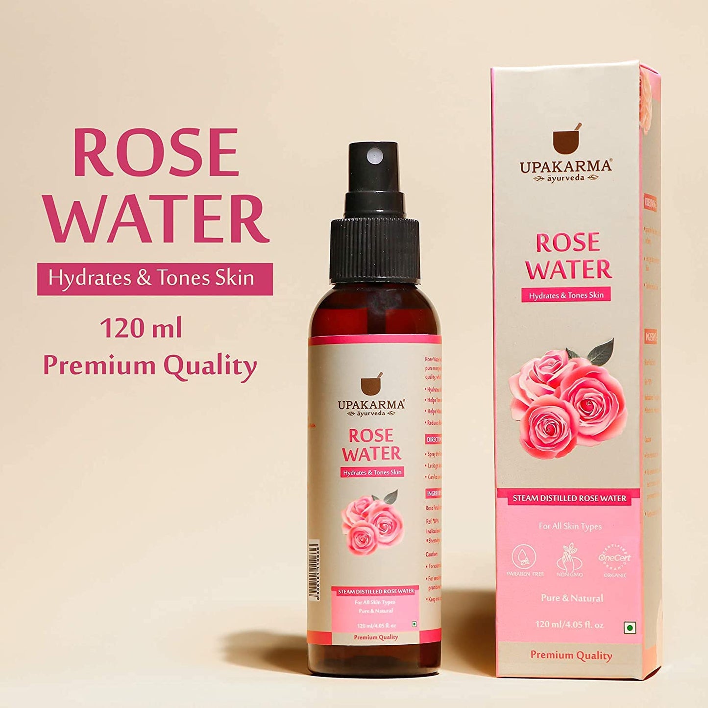 UPAKARMA Rose Water | Pure Steam Distilled Gulab Jal | 120ml