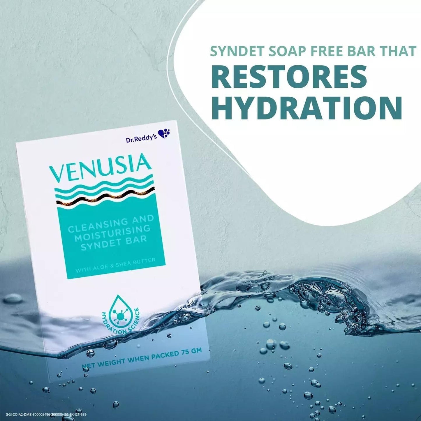 VENUSIA Dr. Reddy Moisturizing Bathing Bar, Syndet Bar, With Shea And Aloe Butter, Hydrated And Supple Skin, Ph Balanced