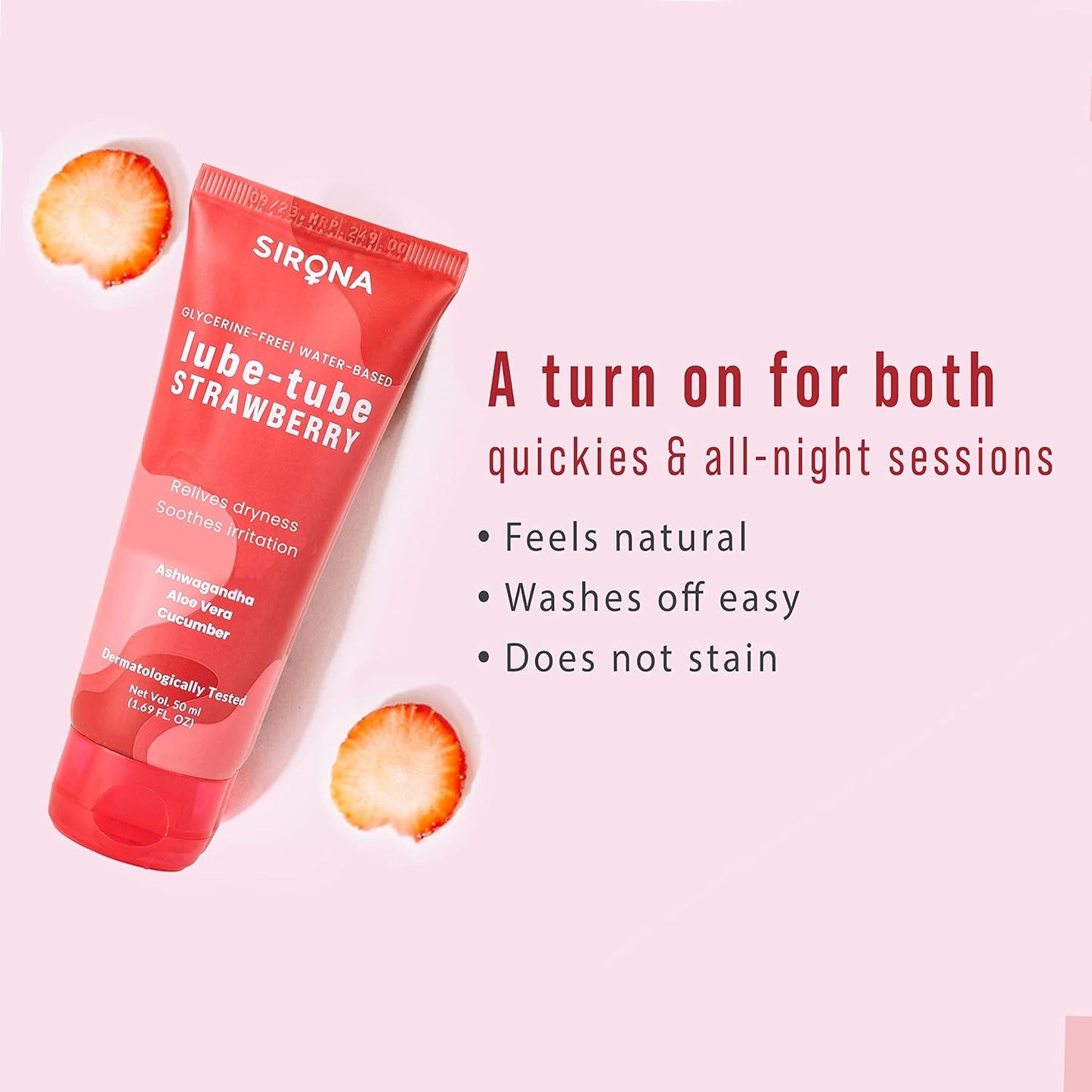 Sirona Lube Strawberry Flavoured Natural Lubricant Gel for Men & Women | Glycerine Free | Water-Based | Everyday Vaginal Moisturizer - 50 ml