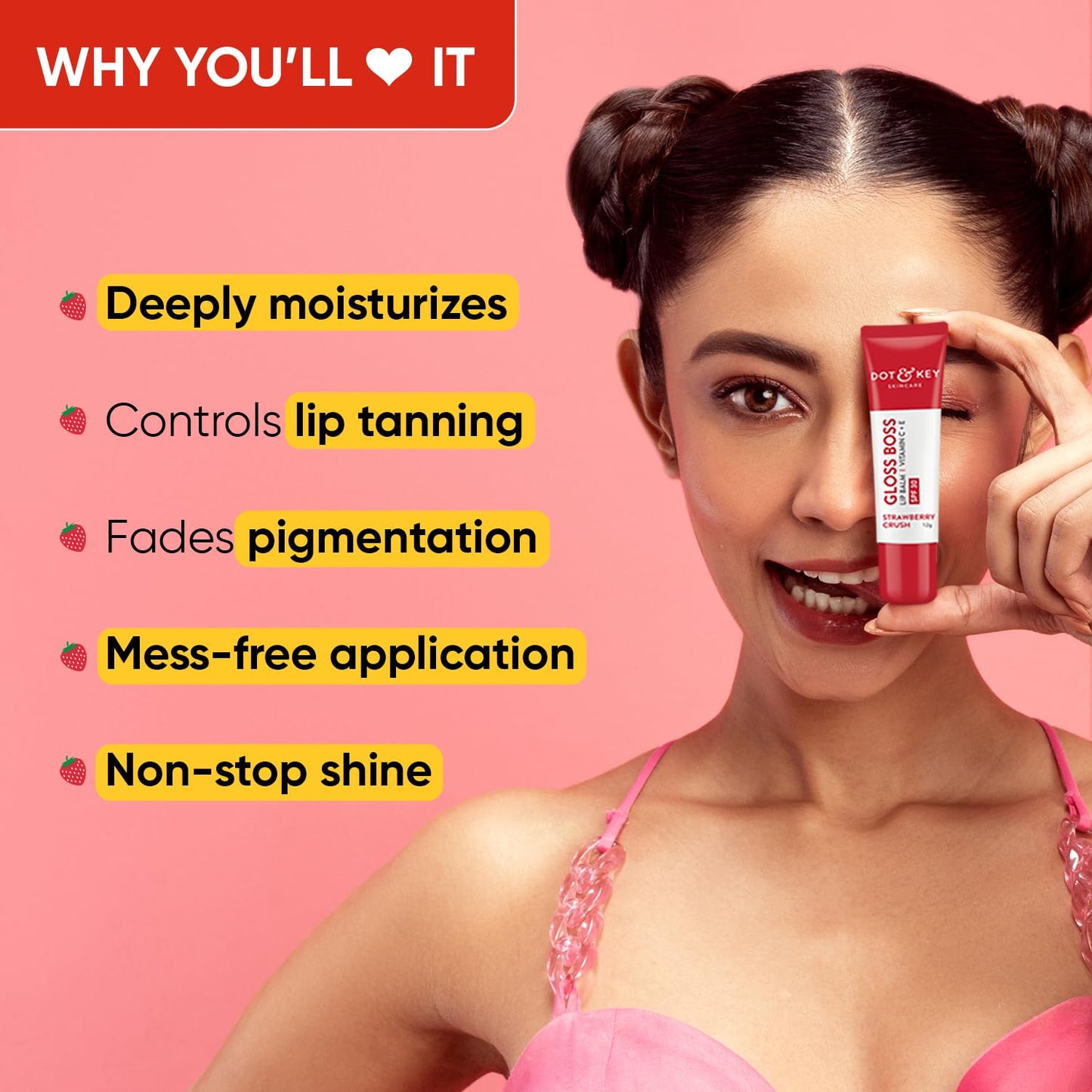 Zephivo Dot & Key Gloss Boss Lip Duo | Strawberry Crush SPF 30 Lip Balm 12gm & Cocoa Mint SPF 30 Lip Balm 12gm | Sun Protected Tinted Lip Balm for Women | Fades Pigmentation | Moisturizes Dry & Flaky Lips