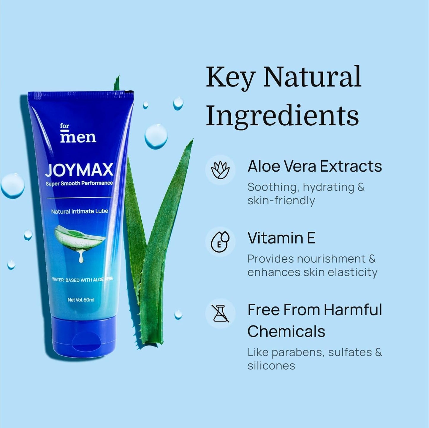 ForMen Water-Based Intimate Lube Gel with Aloe Vera | Lubricant Gel Men & Women | Non-Sticky, Long-Lasting, Anti-Stain & Skin-Friendly - 60 ml (Pack of 1)