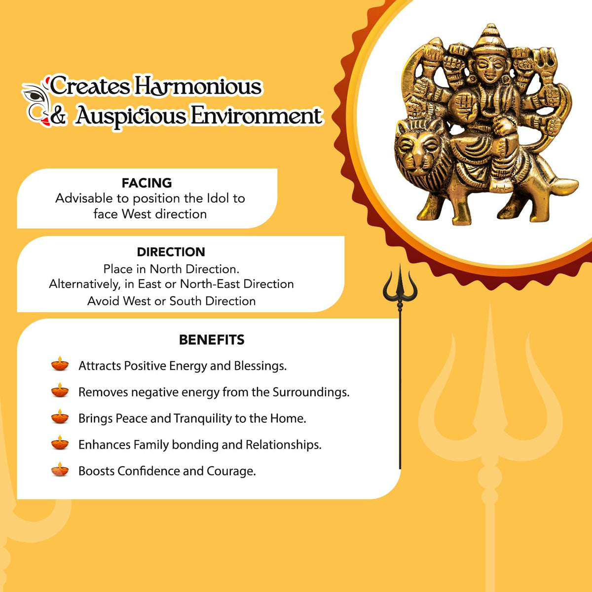 100% Pure Brass Durga Maa Idol | Durga MATA Murti for Home Decor & Puja Room | MATA Rani Murti for Office Desk | Maa Durga Idol for Gift