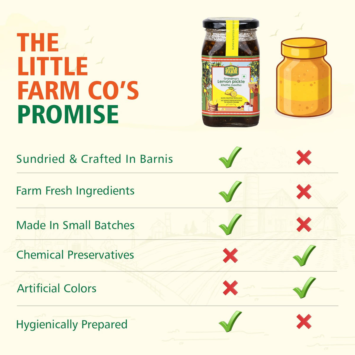 THE LITTLE FARM CO Sweet & Sour Lemon Pickle - Nimbu ka Achar | Oil Free | Homestyle Khatta Meetha Nimbu Pickles | No Added Preservatives, Artificial Colours & Flavours | Traditional Recipe