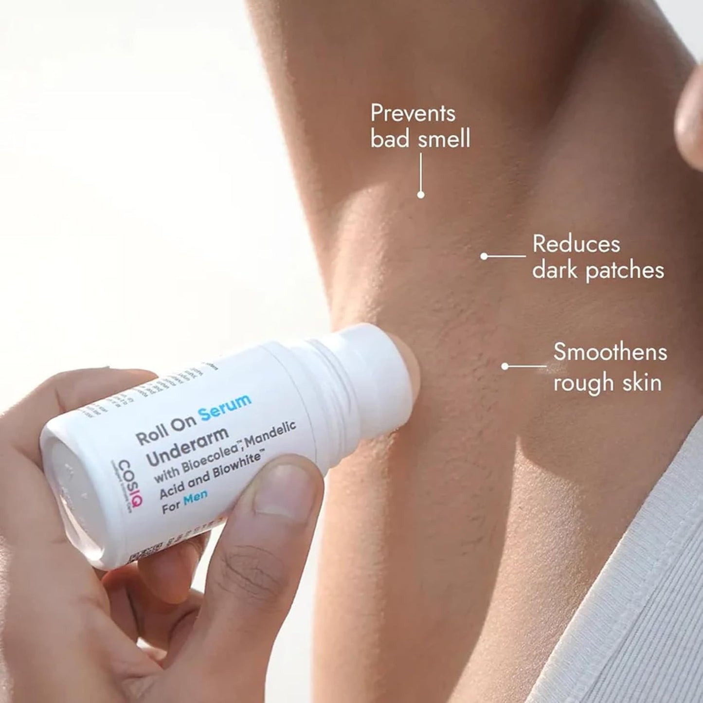 Cos-IQ Brightening Underarm Roll On Serum for Men | With Bioecolea, Mandelic Acid and Bio White | Prevents Body Odour, Brightens Skin & Exfoliates Underarms | Fresh & fragranced | Suitable for Sensitive Skin | 40ml