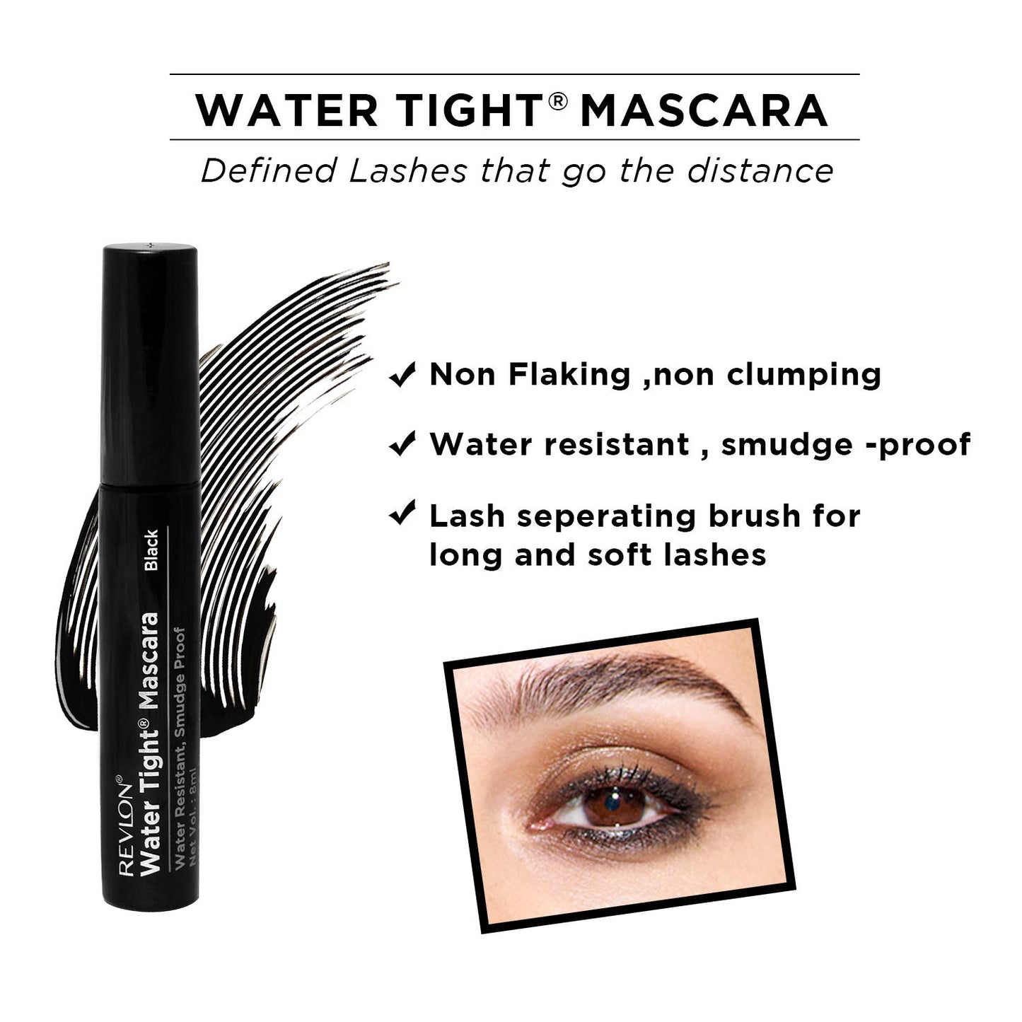 Revlon Mascara, Water Tight Mascara Makeup, Volumizing, Lasts up to 24 Hours, No Clump, Smudge Proof, Flake Proof, Black (761), 0.34 Fl Oz