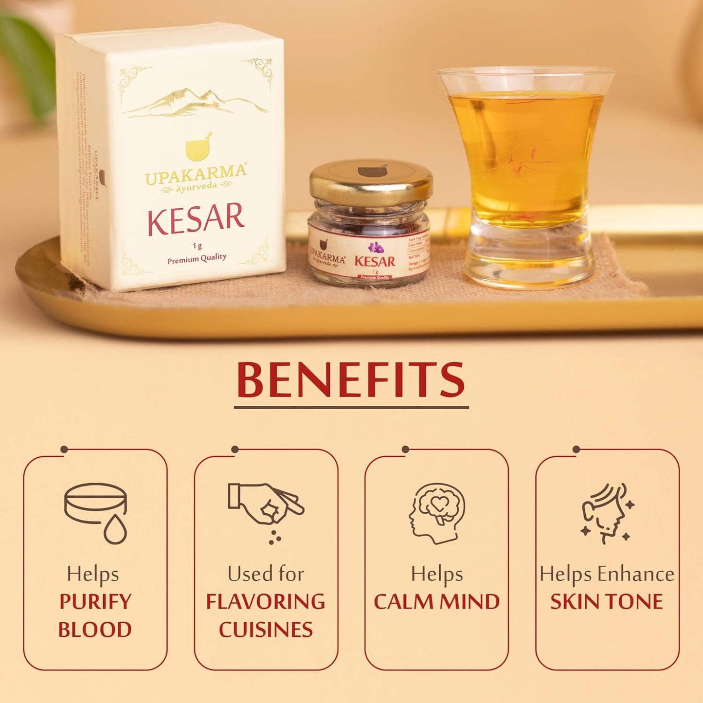 UPAKARMA Kashmiri Kesar Saffron Original 1gram - Premium A+++ Grade in Gift Box, 100% Pure, Handpicked for Flavor & Aroma, Ideal for Cooking & Sweets - Pack of 1